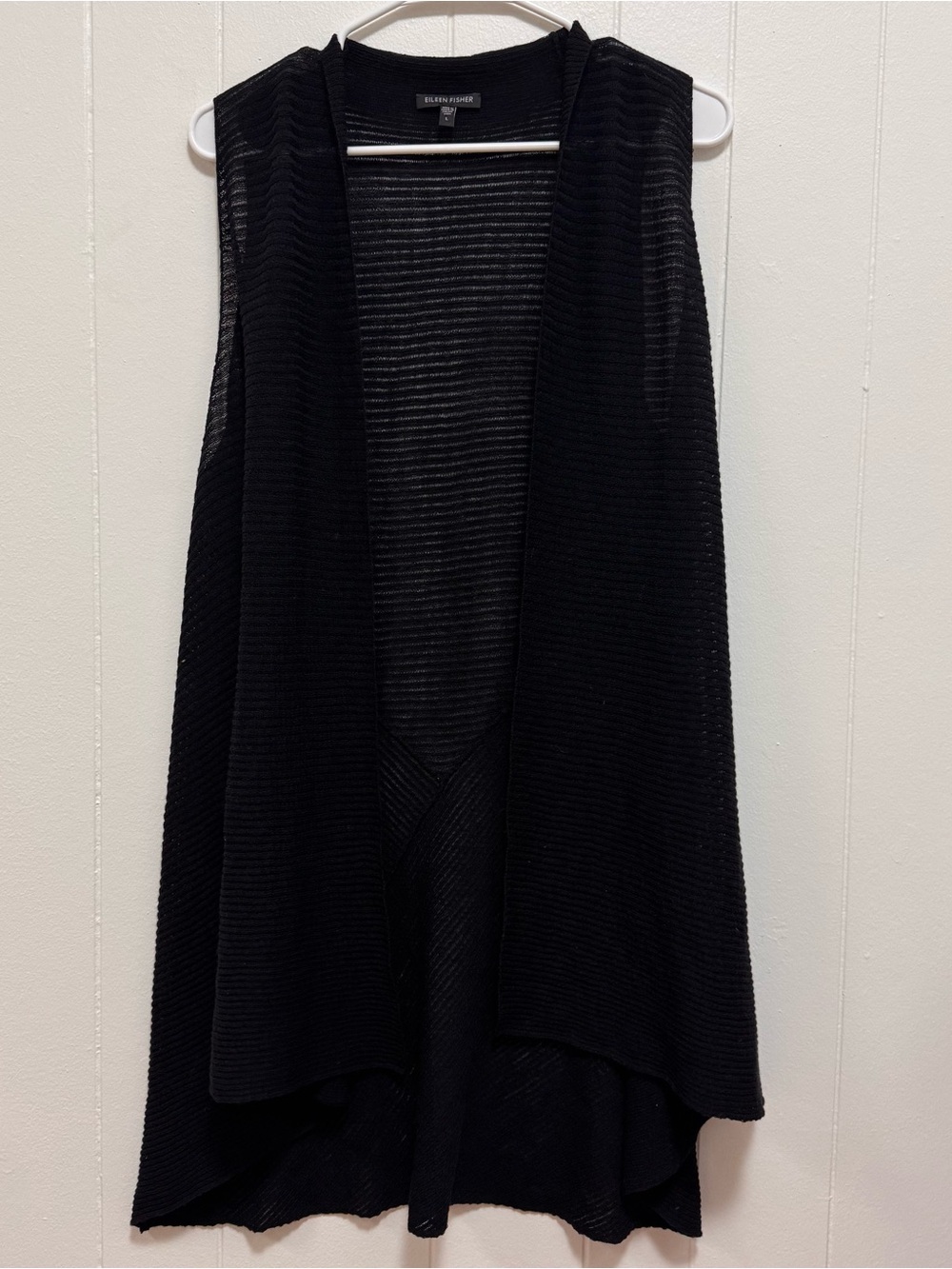 Eileen Fisher Merino Wool Draped Waterfall Charcoal Gray Sweater Vest Large